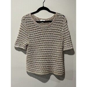 Sundance Sweater Women’s Medium Quinilla Open Knit Tan Crewneck Short Sleeve Top